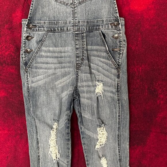 WOMENS LOVE CULTURE JEANS OVERALLS, LIGHT BLUE DENIM, DISTRESSED, MEDIUM SIZE - Picture 5 of 15